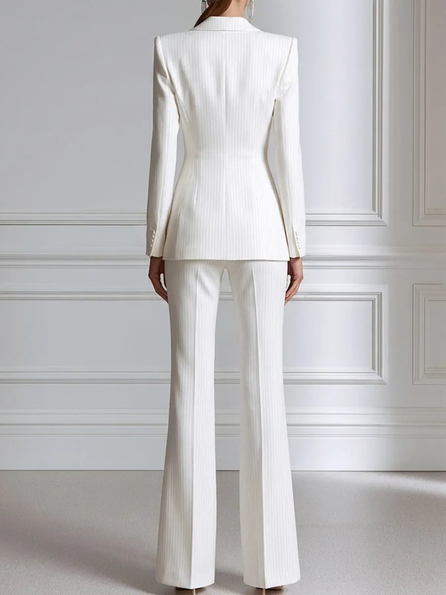 Floral Print Pinstripe Blazer And Flared Trouser Suit