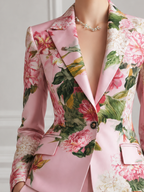 Pink Floral Satin Tailored Blazer