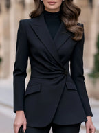 Asymmetric Draped Wrap-Front Tailored Blazer
