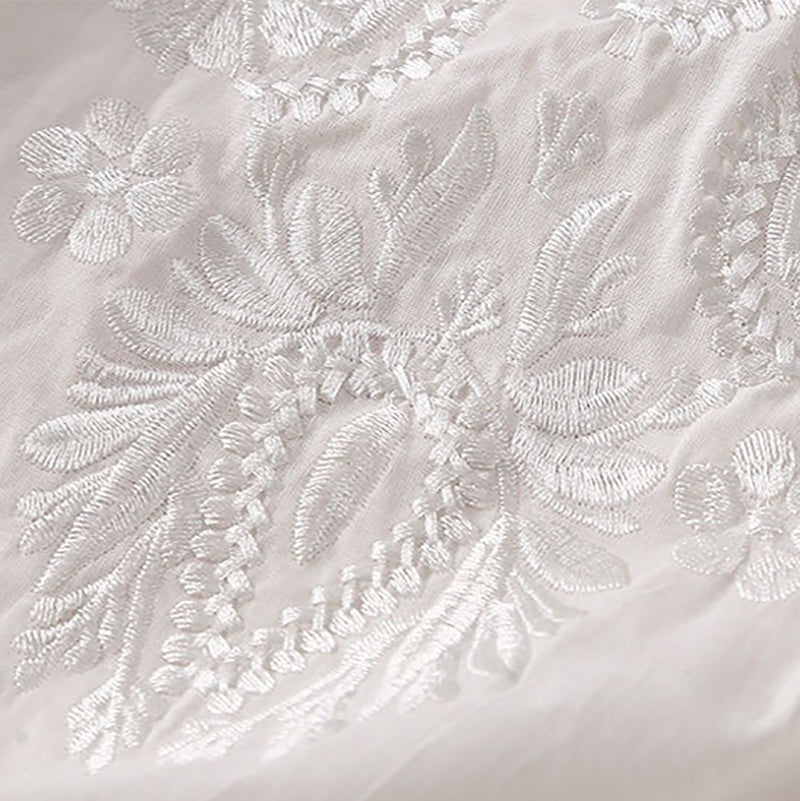 Women's Vintage Floral Embroidery Linen Shirt