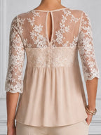 Ivory Lace Chiffon Empire Waist Blouse