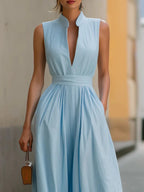 Women's Elegant V-neck Sleeveless Long Dress