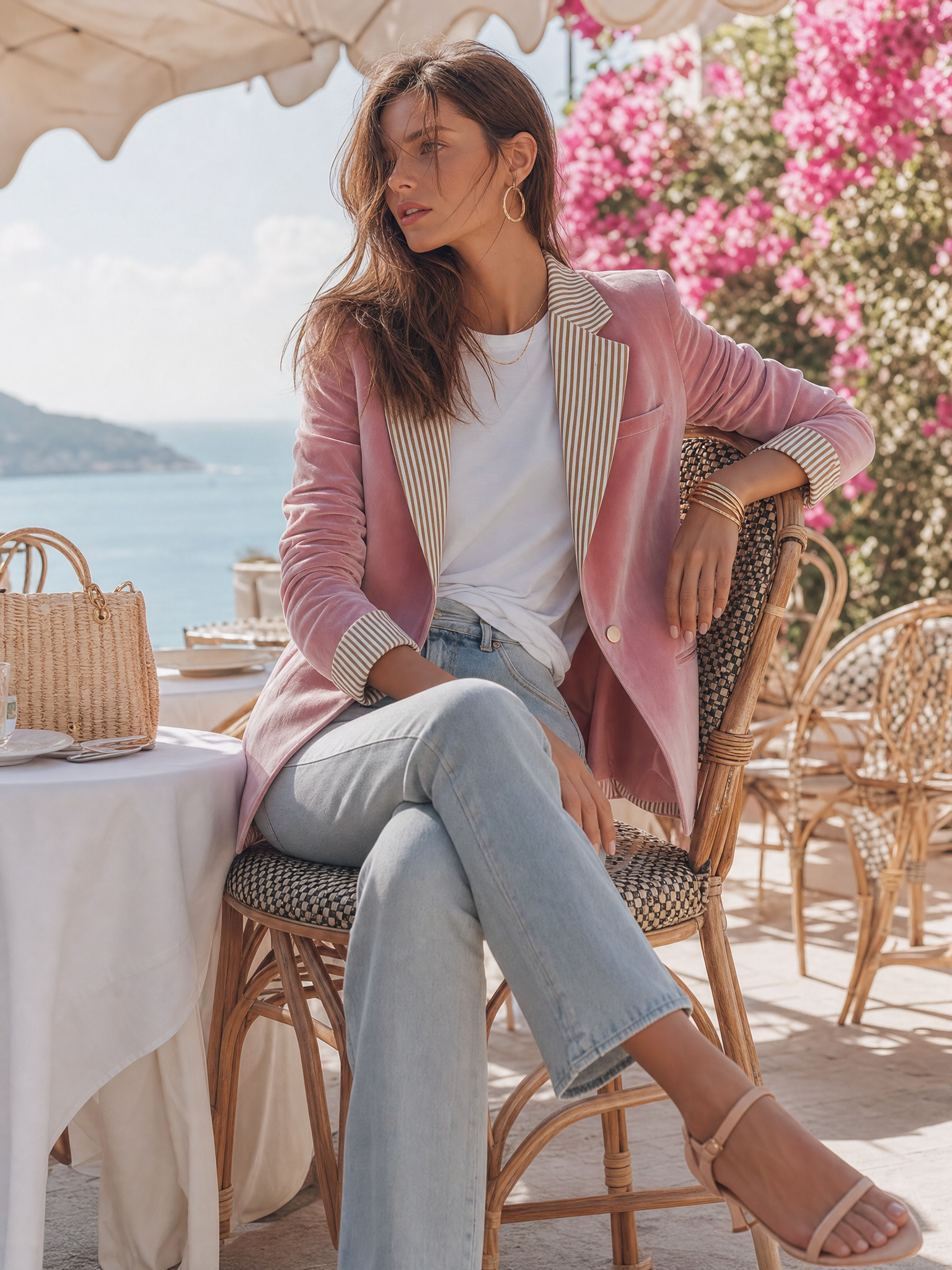Elegant Relaxed Striped Lapel Velvet Blazer