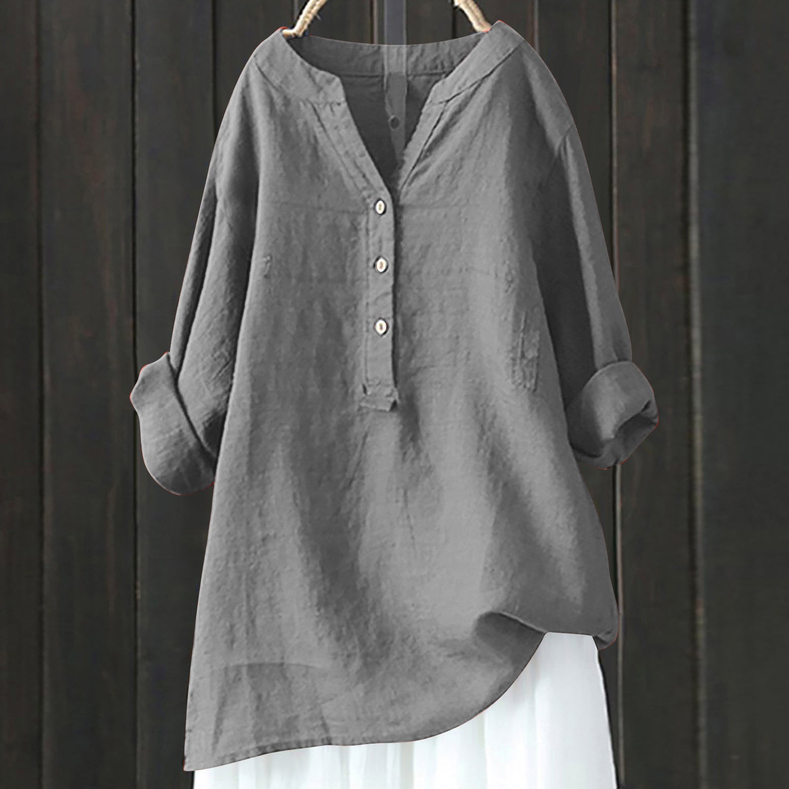 Vintage Button Cotton Linen V Neck Comfy Shirt