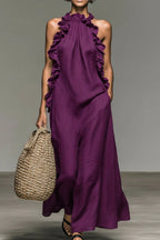 Women's Minimalist Linen-blend Sleeveless Maxi Dress With Ruffle Details