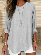 Vintage Striped Crew Neck Linen Blend Tunic