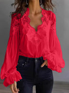 Women's Lace Patchwork Puff Sleeve Shirt