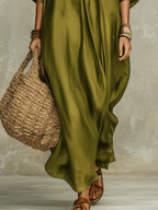 Olive Green Relaxed Bohemian Maxi Dress