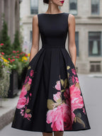 Elegant Sleeveless Midi Dress With Floral Printed