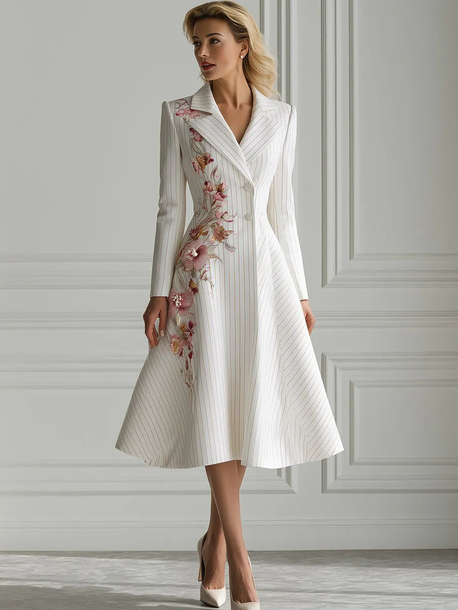 Floral Print Pinstripe A-Line Blazer Dress