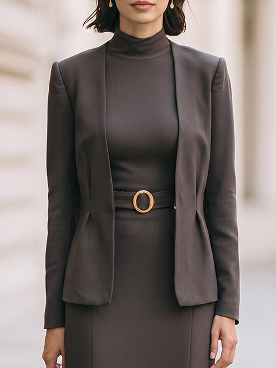 Belted Blazer And Maxi Dress Set
