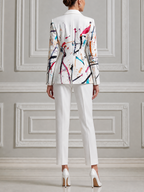 White Abstract Print Blazer & Slim Pants Set