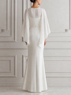 White Dress Sheer Cape Sleeve Column Maxi Dress