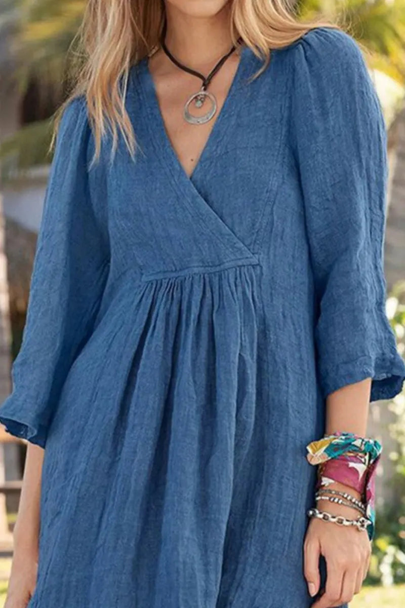 Solid Color Loose Non-Elastic Cotton and Linen Dress