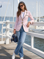 Classic Retro Striped Multi-pocket Blazer