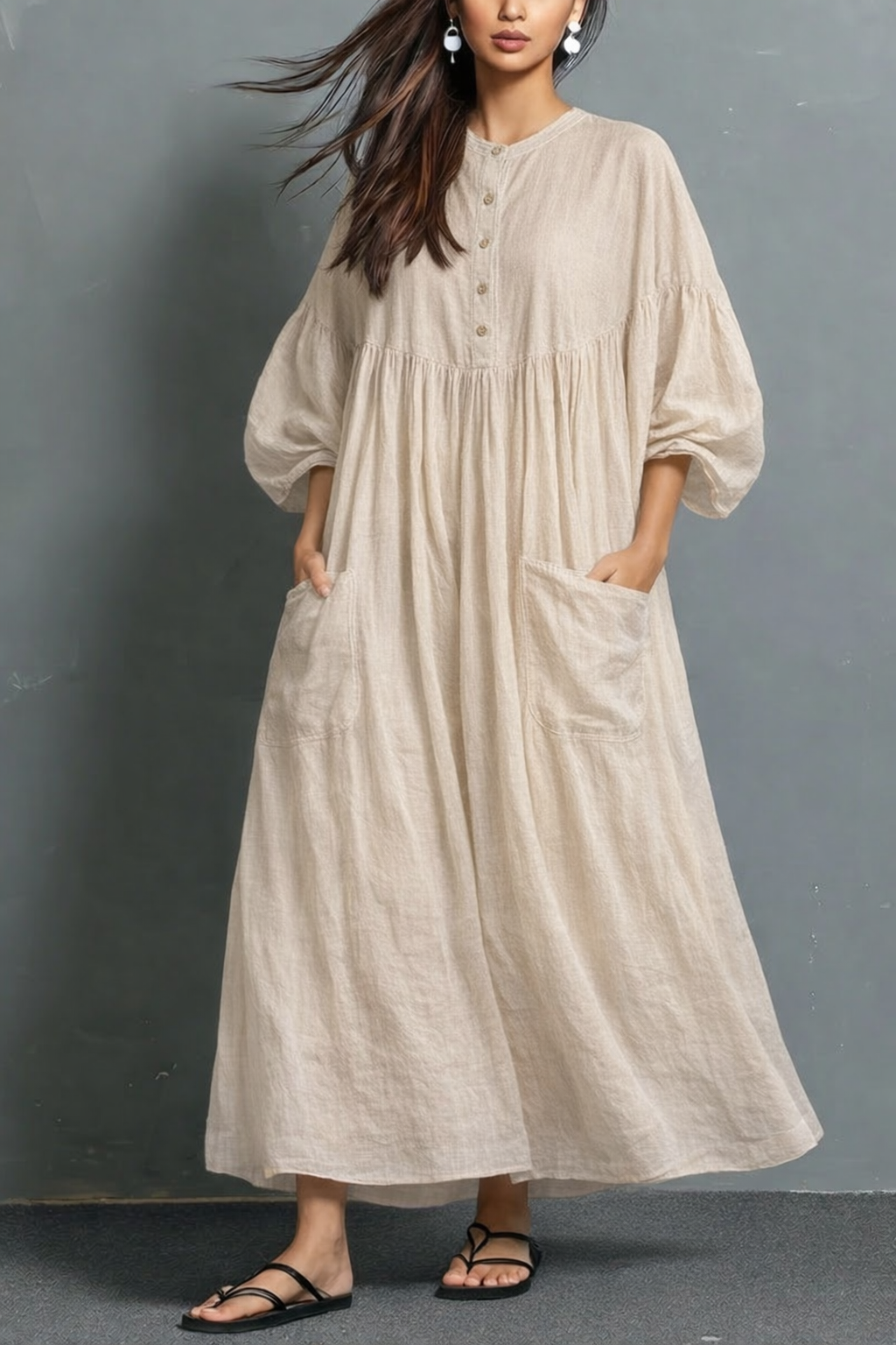 Casual Linen And Cotton Dress
