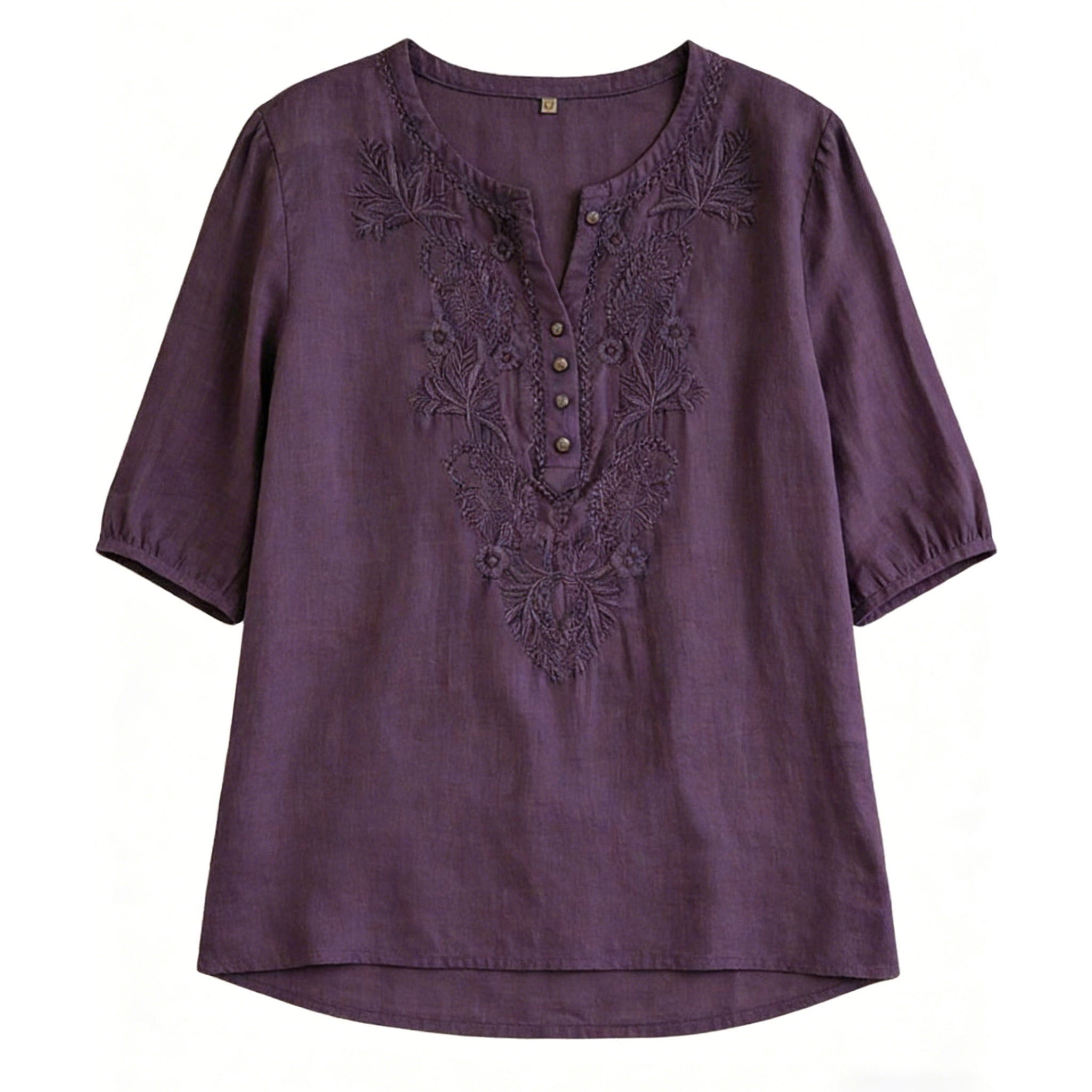 Women's Vintage Floral Embroidery Linen Shirt
