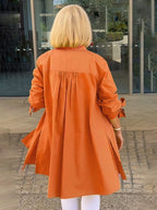 Solid Color Long Cotton Shirt Jackets Women Swing Shap Flattering