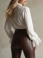 Elegant Cotton Blend Lace Bell Sleeves Blouse