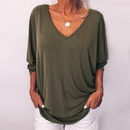 Vintage Back Button Down V Neck Comfy T-Shirt