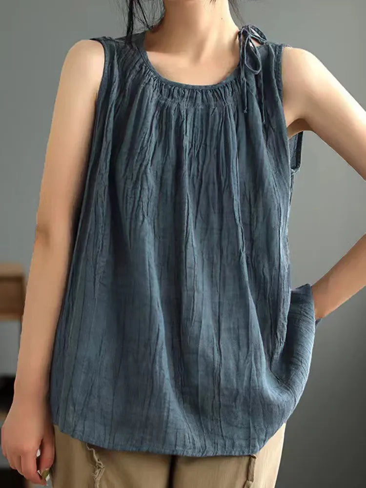 Women's Simple Solid Color Linen Blended Tank Top