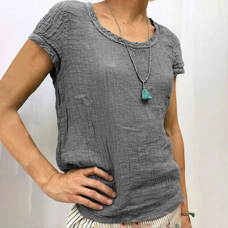 Women's Casual Linen Solid-colored Print T-shirt