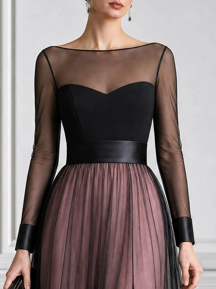 Sheer Mesh Heart Bust High Slit Wedding Guest Midi Dress