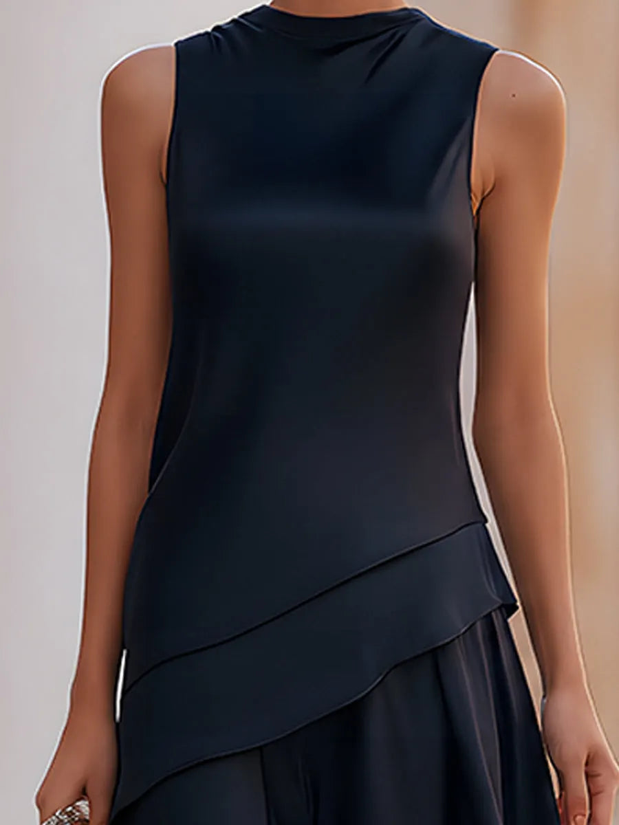 Asymmetrical Layered Sleeveless Maxi Dress Two-Piece Set