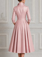 Pink Dress Fall Wedding Guest Dress Satin Blazer A-Line Midi Dress