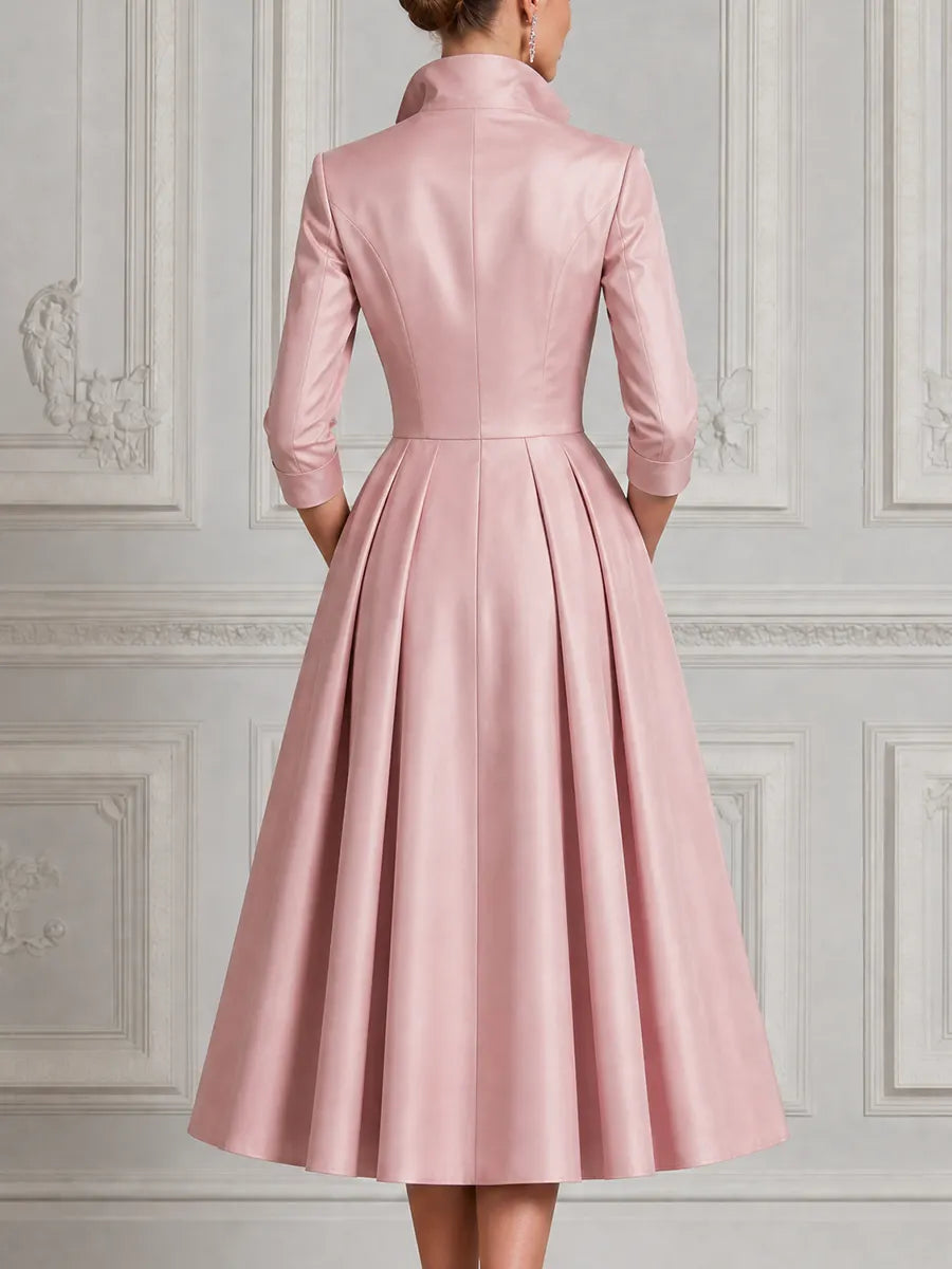 Pink Dress Fall Wedding Guest Dress Satin Blazer A-Line Midi Dress
