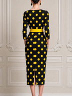 Black Polka Dot Dress Stockholm Style Belted Pencil Midi Dress