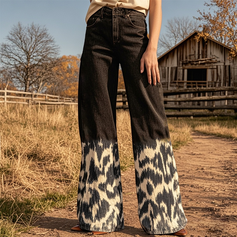 Women's Retro Western Country Aztec Style Printed Wide Leg Pants