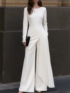 Asymmetric Pleated Overlay Top And Wide-Leg Pants Set