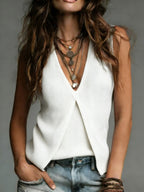 Women's Cozy Minimalist Solid-color V-neck 100% Cotton Vest