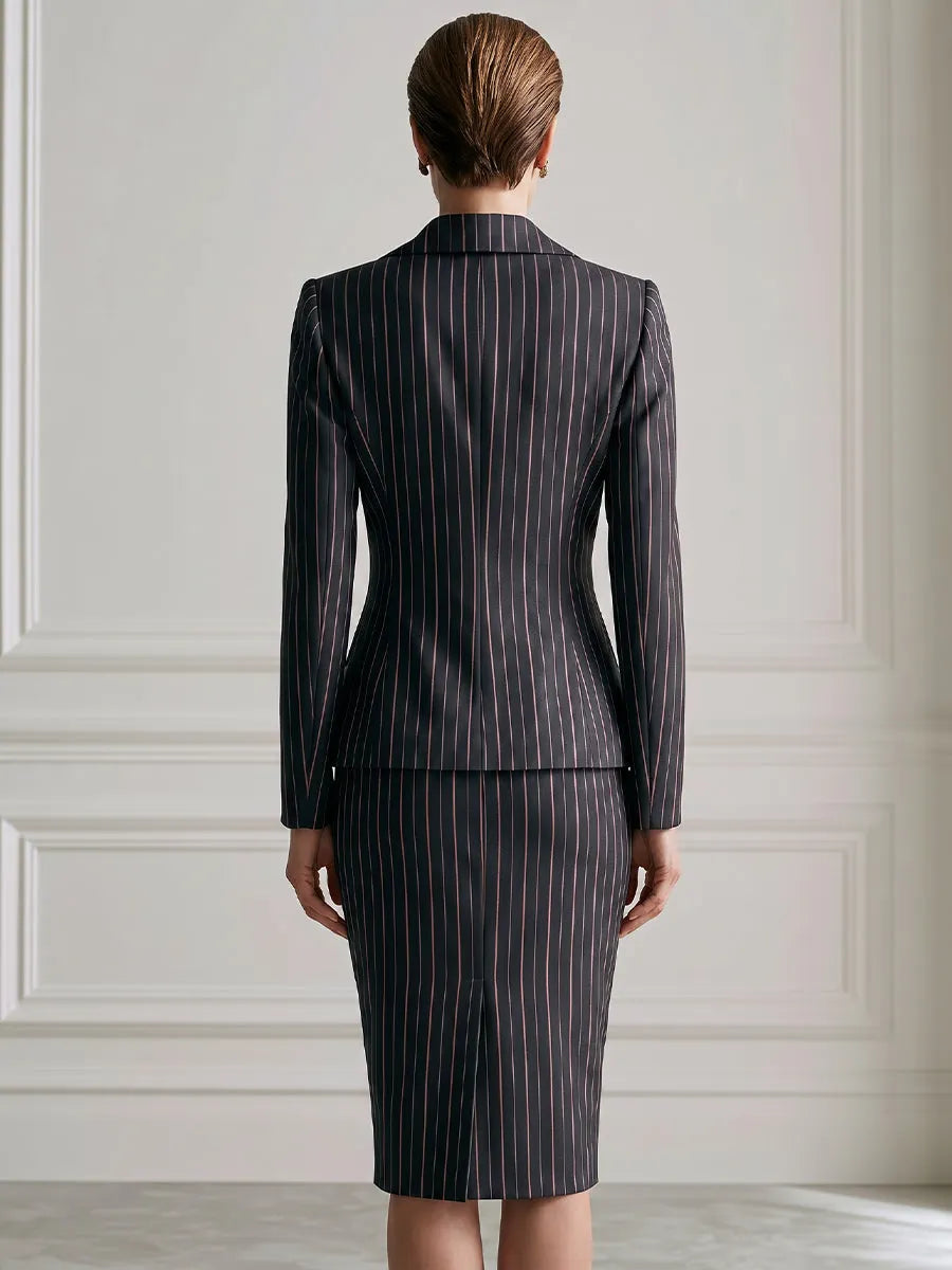 Floral Pinstripe Tailored Blazer And Pencil Skirt Set
