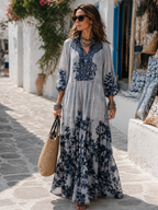 Coastal Blue Floral Tiered Maxi Dress