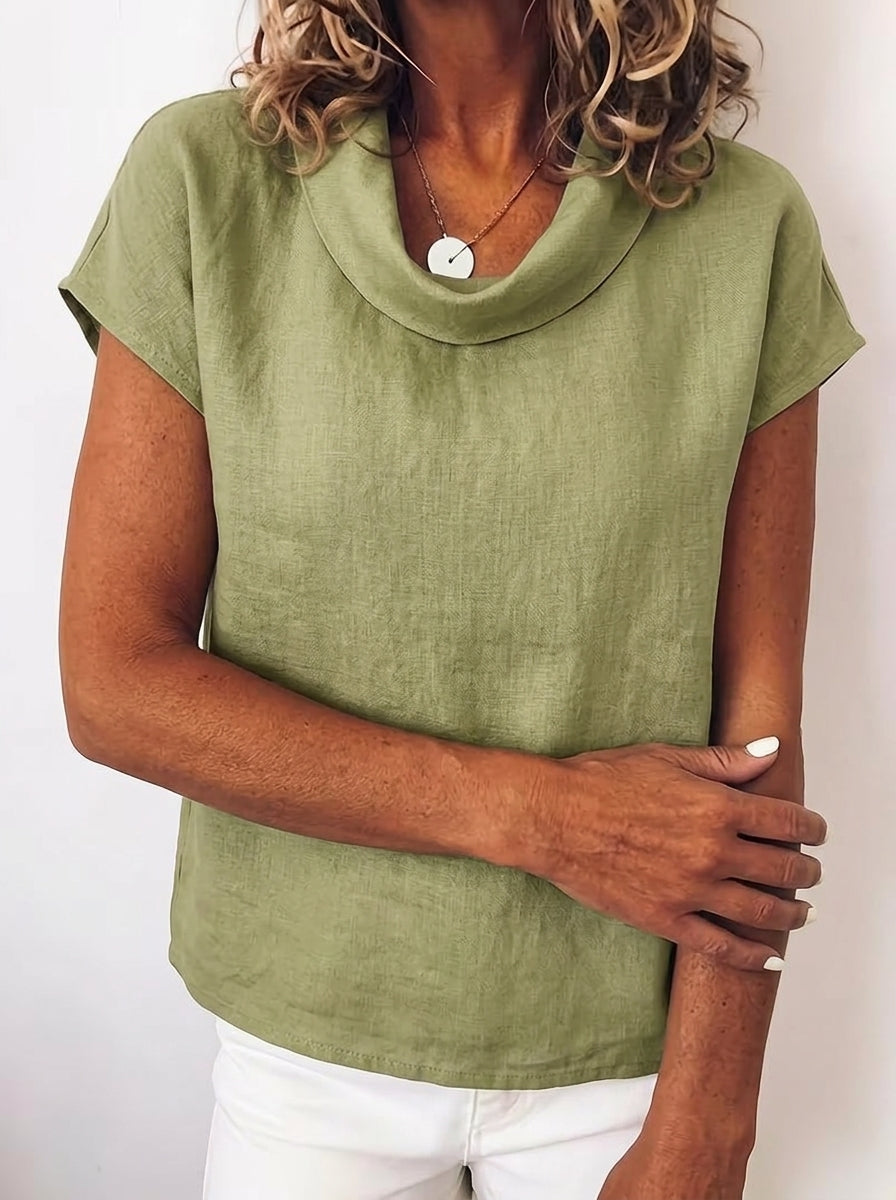 Women's Cap Sleeve Soft-fold Collar Top