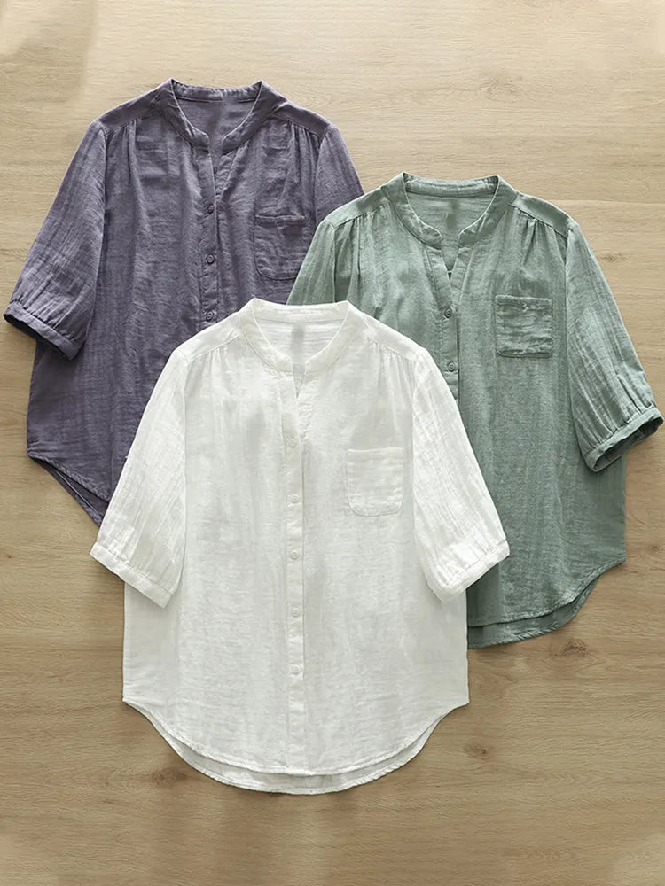 Women's Simple Solid Color Linen Blend Casual Shirt