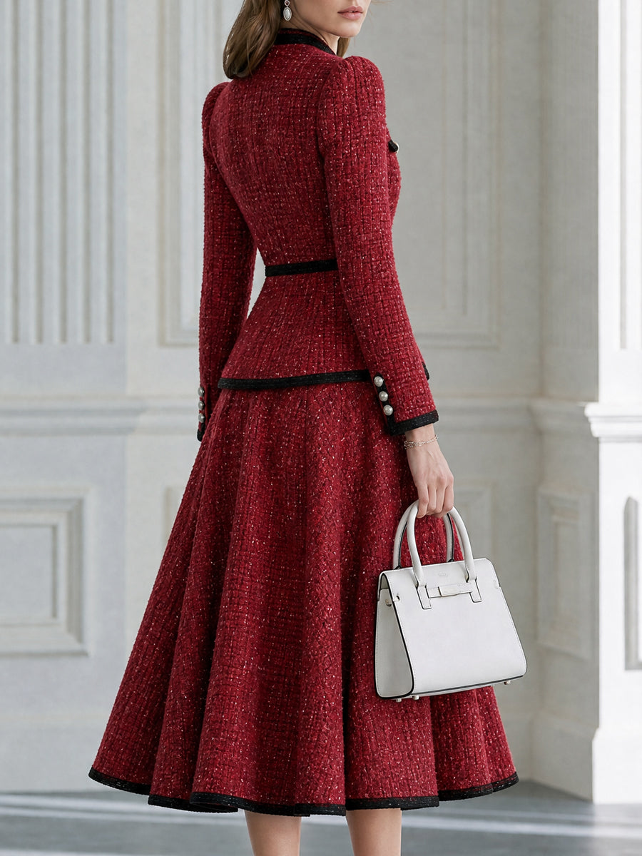 Elegant Pearl Buttons And Contrast Trim Tweed Two-Piece Set