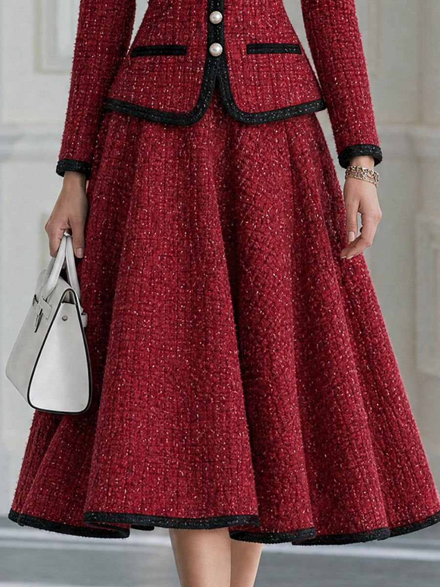 Elegant Pearl Buttons And Contrast Trim Tweed Two-Piece Set