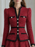 Elegant Pearl Buttons And Contrast Trim Tweed Two-Piece Set