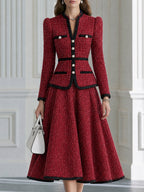 Elegant Pearl Buttons And Contrast Trim Tweed Two-Piece Set