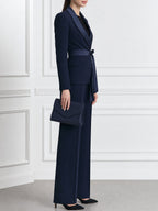 Satin Shawl Collar Blazer & Wide Leg Pants Two-Piece Suit Set