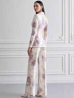 Floral Printed Blazer & Wide-Leg Pants Two-Piece Suit Set