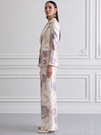 Floral Printed Blazer & Wide-Leg Pants Two-Piece Suit Set