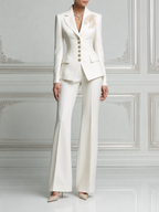 White Floral Embroidered Blazer & Flare Pants Set