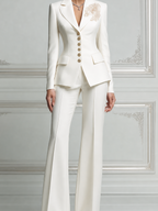 White Floral Embroidered Blazer & Flare Pants Set