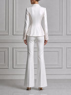 White Lace Panel Tailored Blazer & Flare Pants Set
