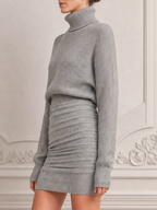 Gray Stockholm Style Mini Skirt Outfit Ribbed Knit Sweater Set