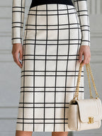 Grid Print Mock Neck Sheath Midi Dress